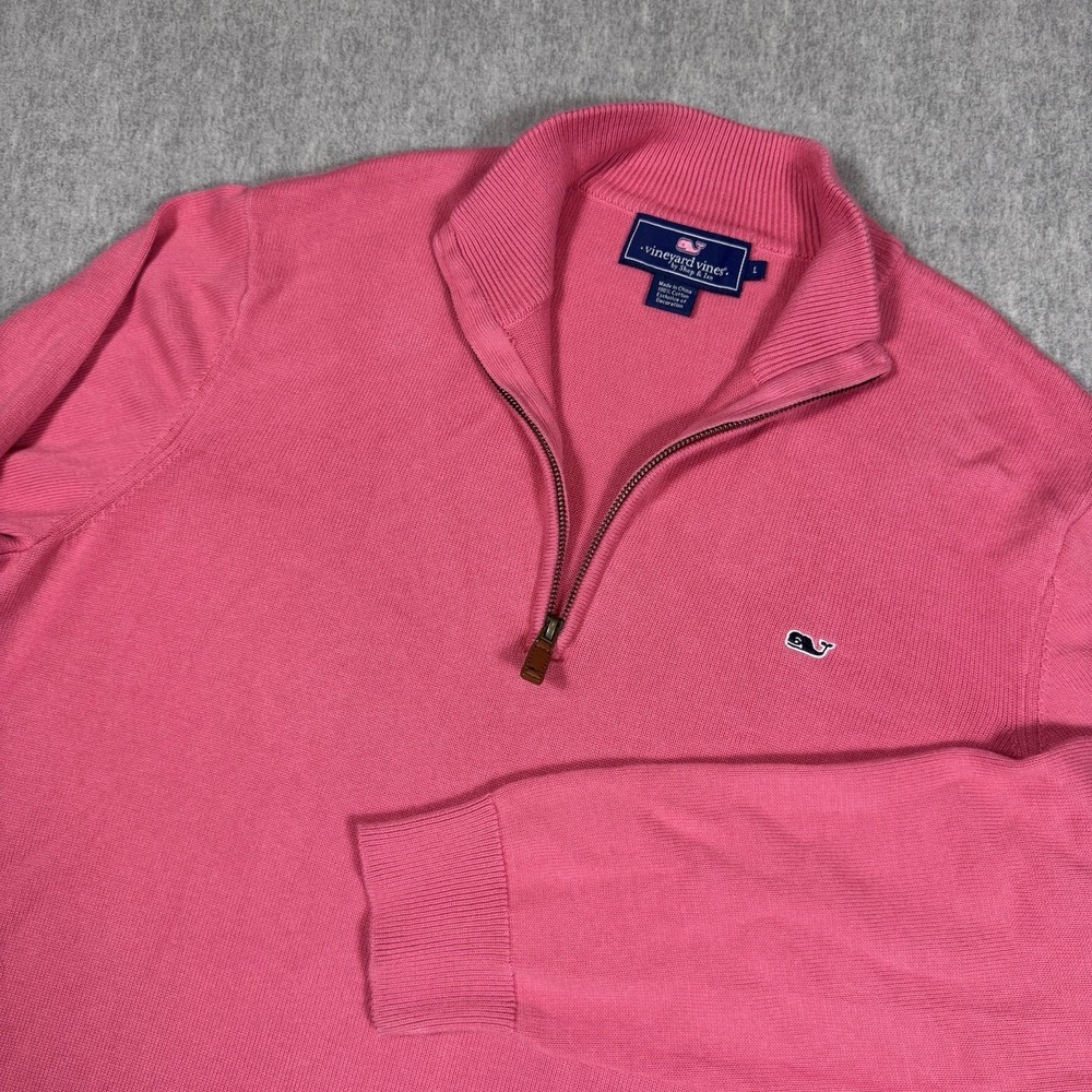 VINEYARD VINES Men's Size Large Quarter Zip Sweater Pink Salmon 100% Cotton